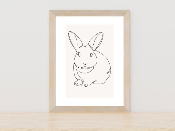 Bunny One Line Art, Minimalist Nursery Animal Art