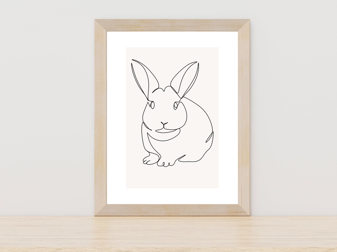 Bunny One Line Art, Minimalist Nursery Animal Art