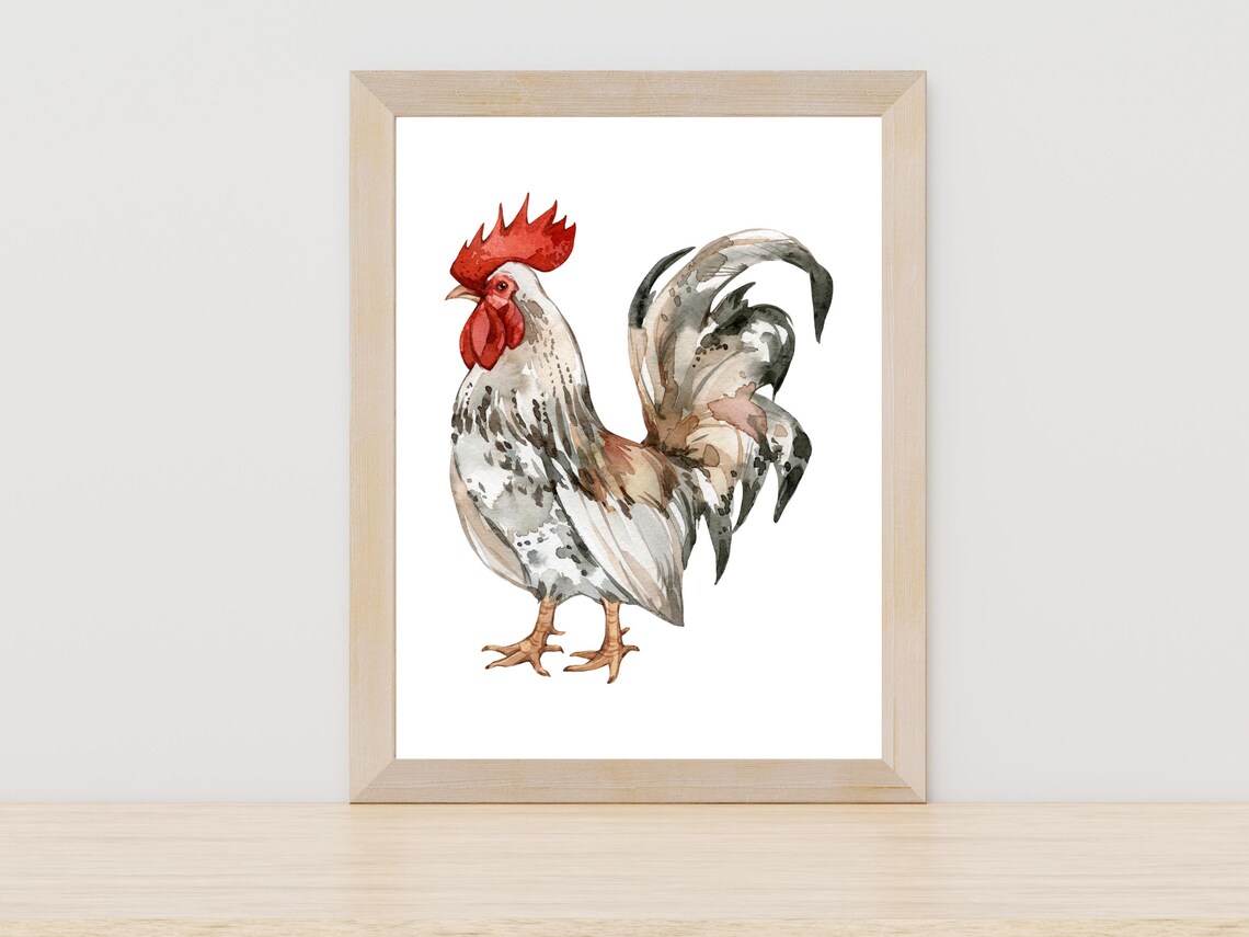 Rooster Watercolor Art Print, Rustic Country Decor