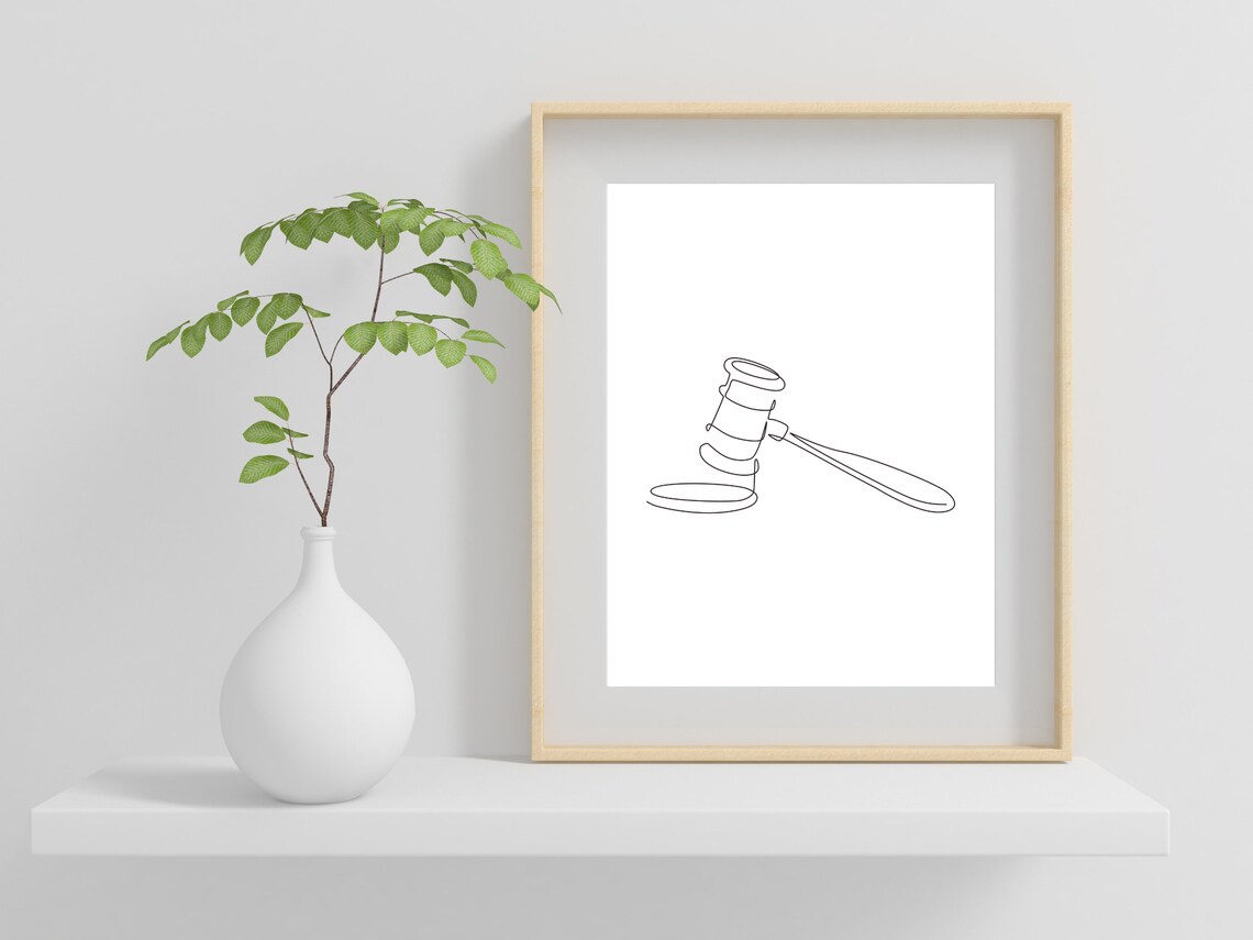 Judge Gavel One Line Art Lawyer Graduation Gift Office Decor Wall Art - Image 2