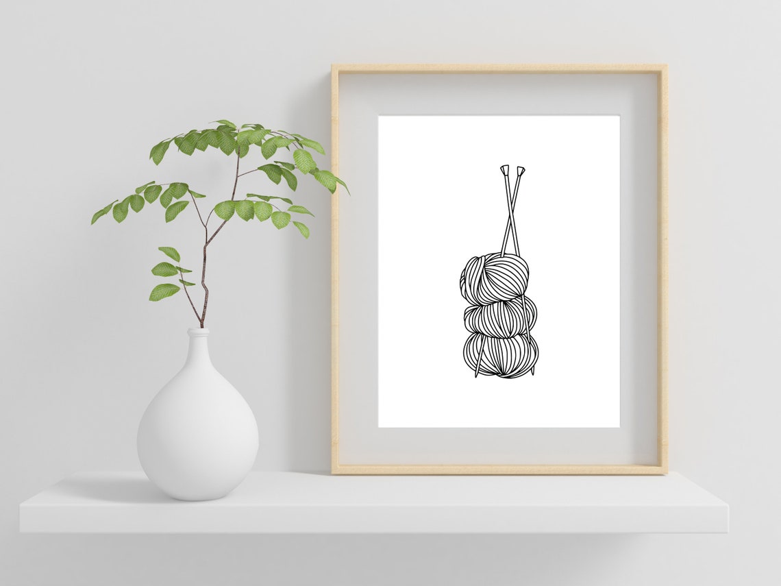 Stacked Yarn Balls Knitting Needles Line Art Knitter Gift Poster - Image 2