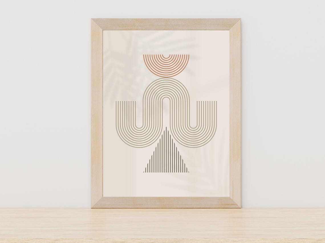 Boho Mid Century Modern Rainbow Arch Line Art Earth Tone Wall Art