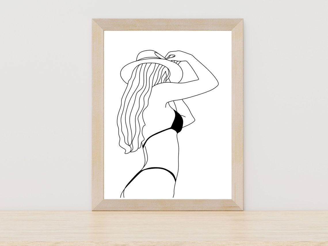 Woman Body Line Art Print Female Figure Line Art Women In Bikini Line Art Women In Hat Art Abstract Woman Body Wall Art Minimal Woman