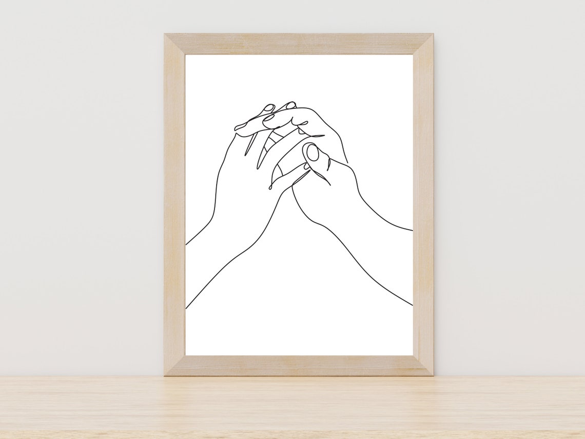 Two Hands with Interlocked Fingers Minimalist Line Art Poster