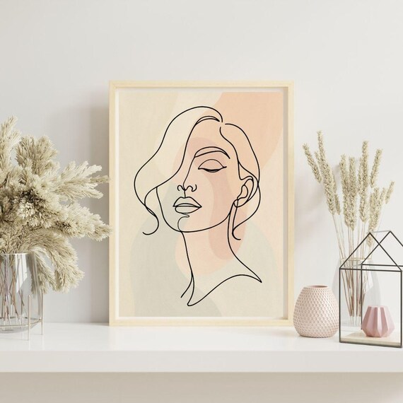 Minimalist Line Art Woman One Face Drawing Modern Wall Print