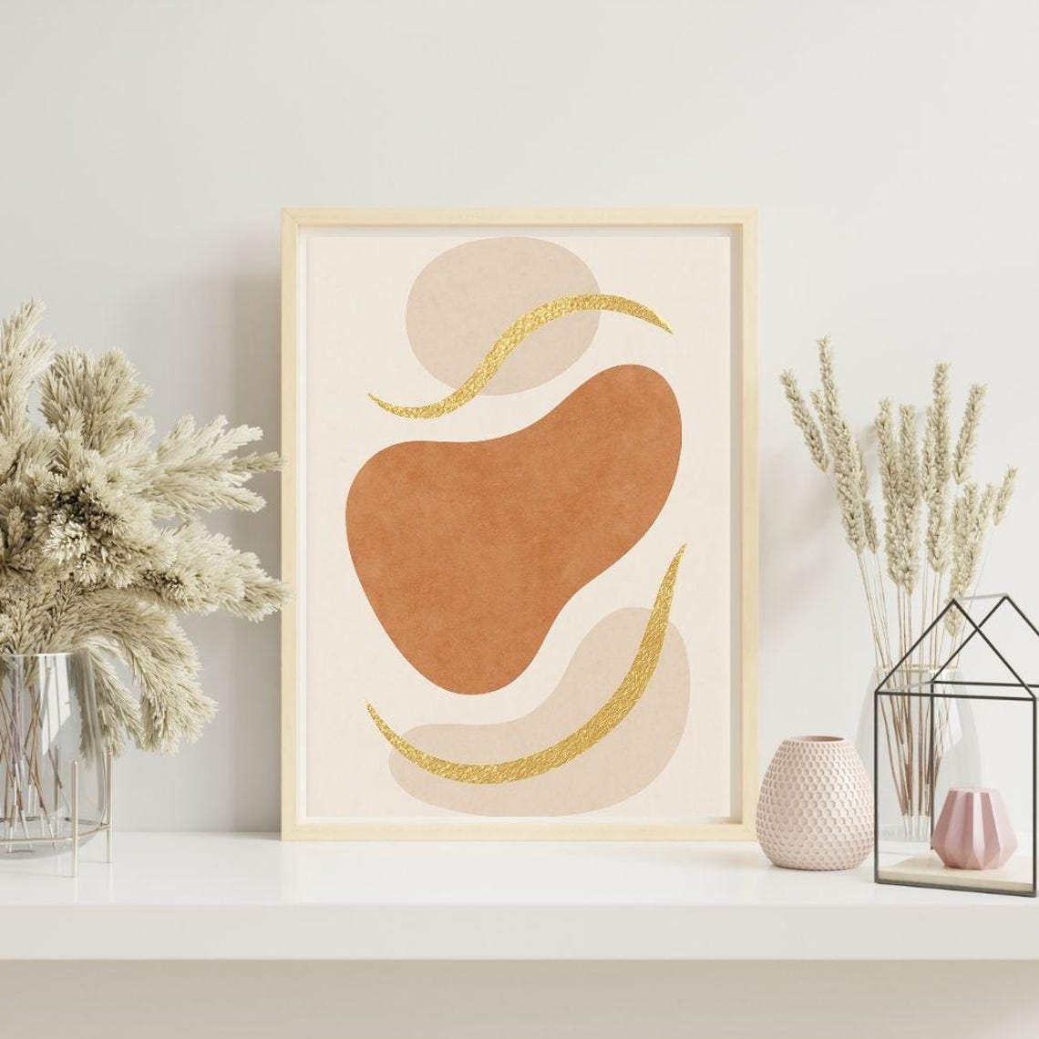Geometric Abstract Wall Art Gold Modern Minimal Print Neutral Boho