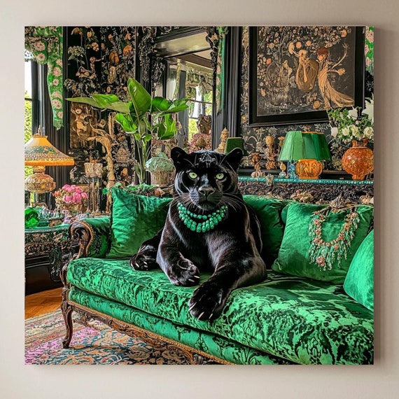 Vintage Maximalist Panther, Jungle Inspired Decor