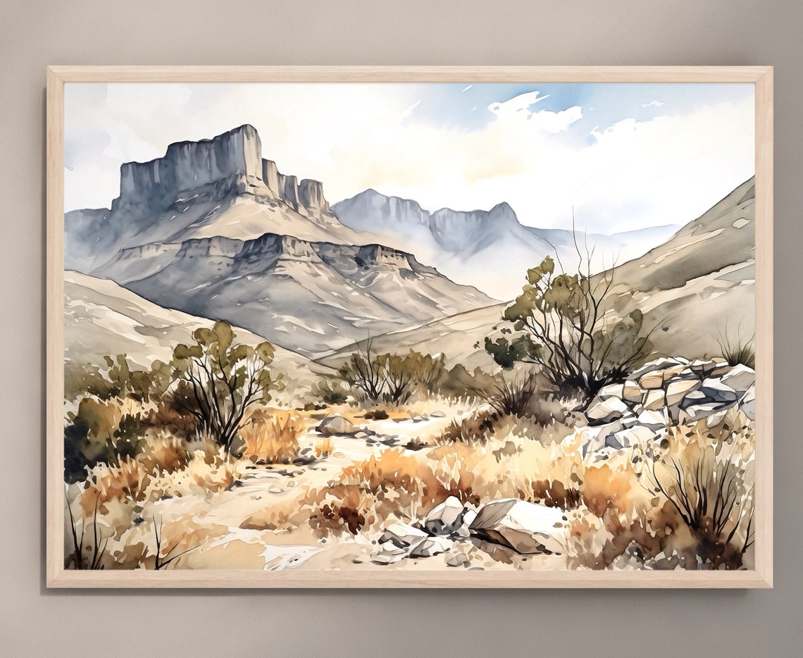 Guadalupe Mountains Desert Cliffs Dry Wash Watercolor Southwest Poster - Image 2