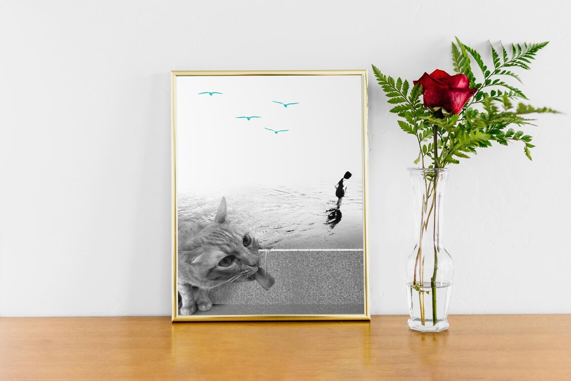 Surreal Funny Cat Collage, Whimsical Animal Gift - Image 4