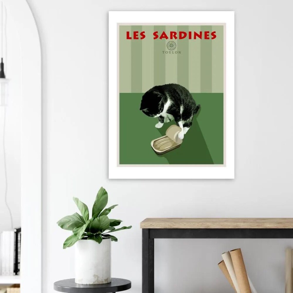 Cat Sardine Collage, Kitchen Decor Art Print - Image 3