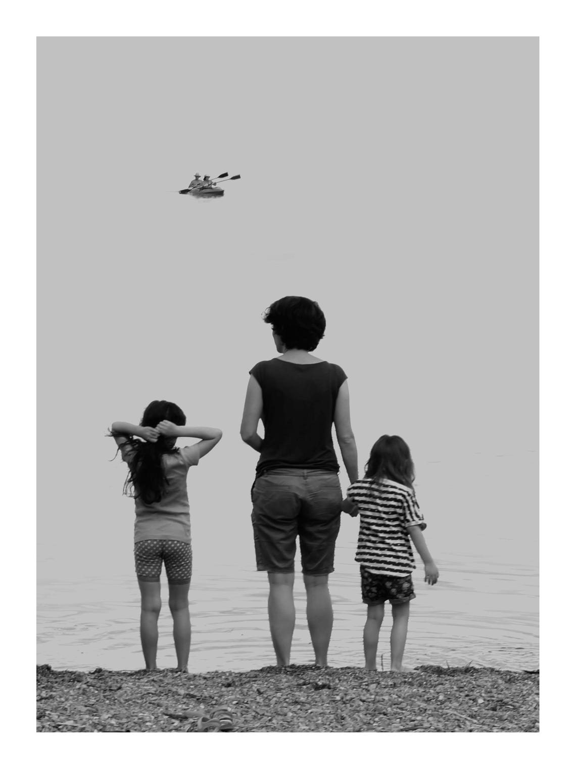 Artistic Poster Black And White Mother And Children Near A Lake - Image 4