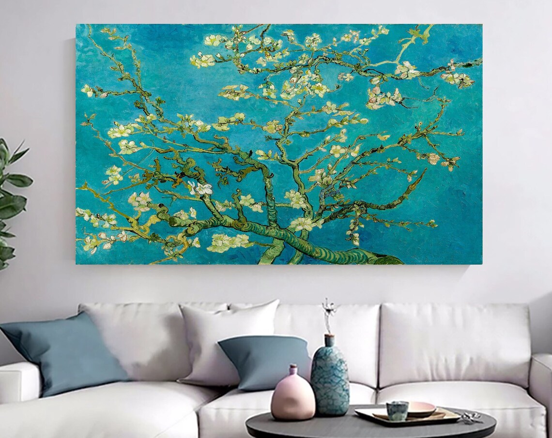 Van Gogh Almond Blossom White Flowers Turquoise Sky Art Poster