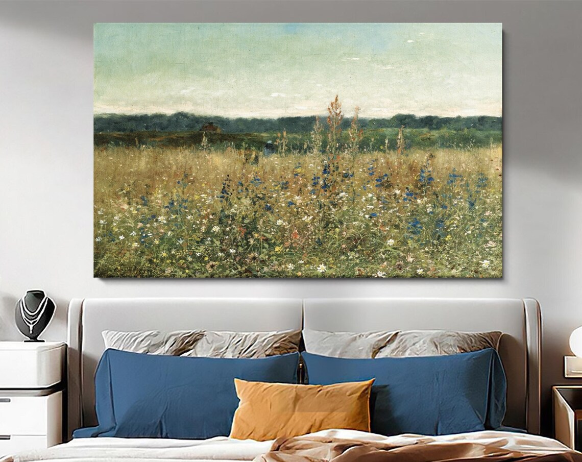 Wildflower Meadow Cornflowers Vintage Landscape Painting Art Poster