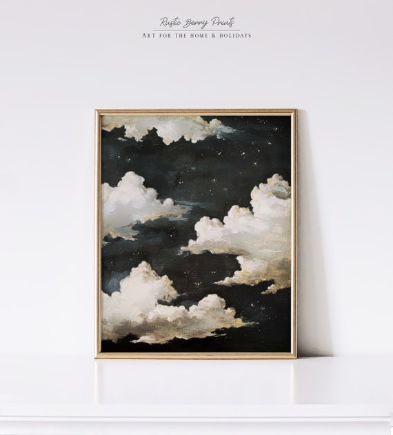 Vintage Clouds Oil Painting Wall Art Vintage Print Moody Academia Print Nursery Print Instant