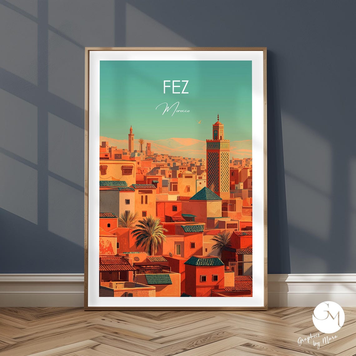 Fez Morocco Cityscape With Kairaouine Mosque Minaret Detail Poster