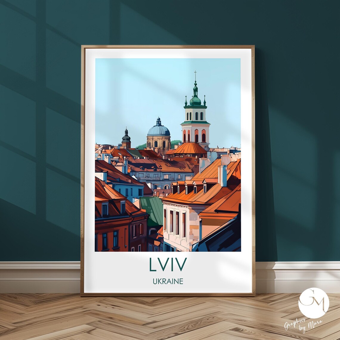 Lviv Ukraine Historic Rooftops Church Domes Colorful Travel Poster