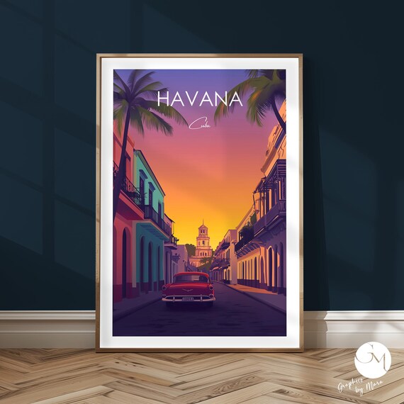 Havana Travel Print Poster Old Town Romance Wall Picture Caribbean Flair Vintage Art