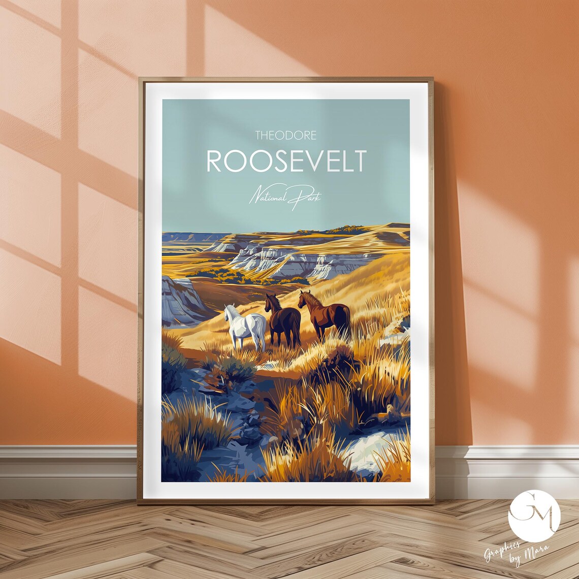 Theodore Roosevelt National Park Horses Badlands Travel Poster