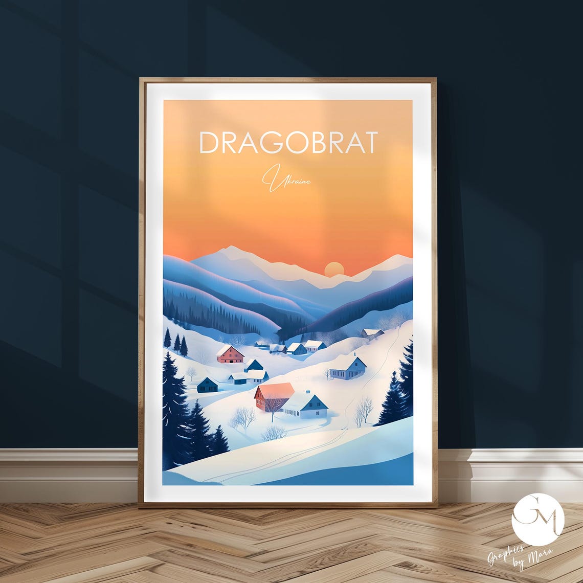 Dragobrat Ukraine Sunset Snow Village Winter Dusk Travel Poster