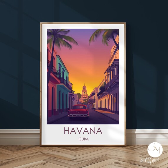 Havana Travel Poster Print Caribbean Vintage Old Town Art Wall Decoration Flair