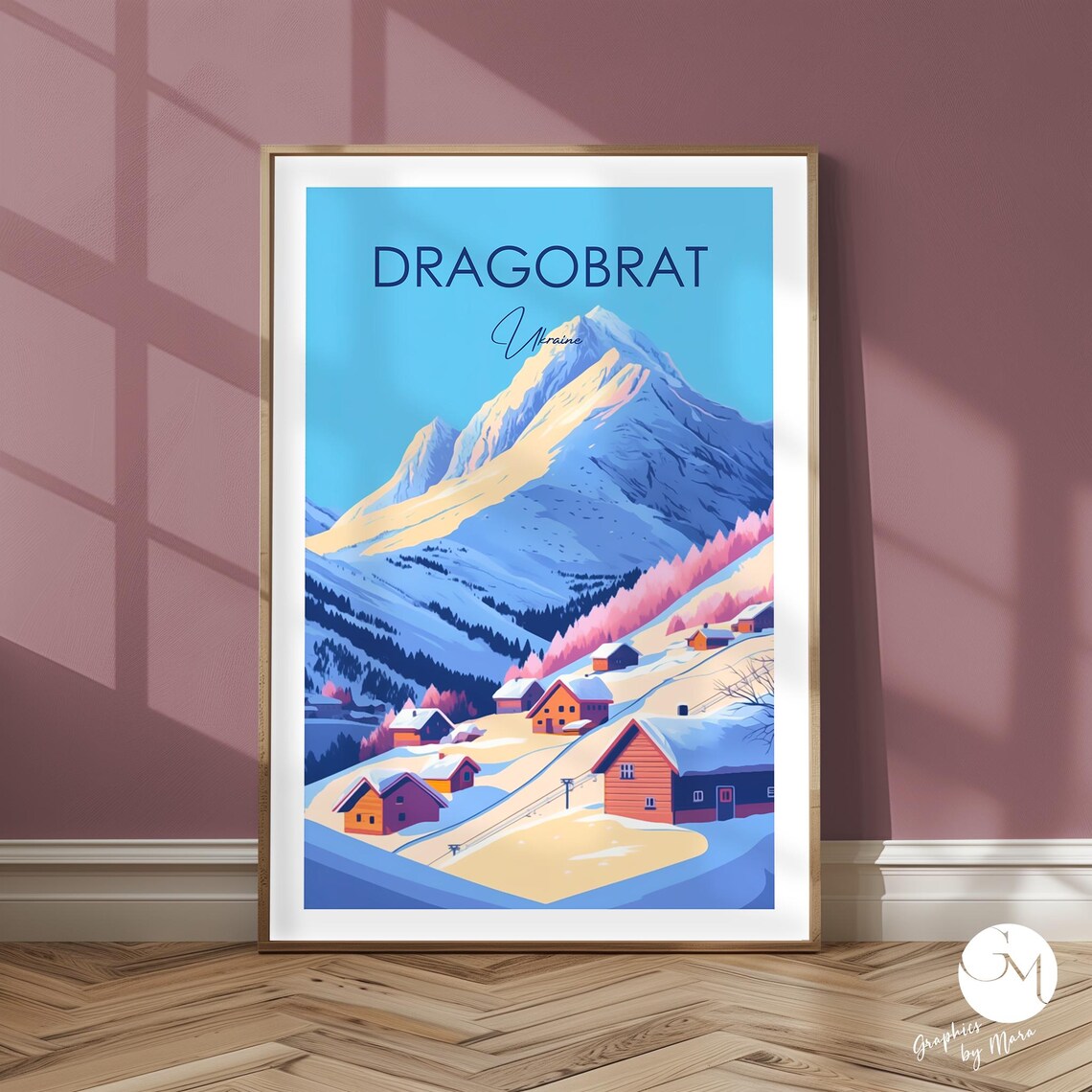 Dragobrat Ukraine Winter Ski Village Snowy Mountain Travel Poster