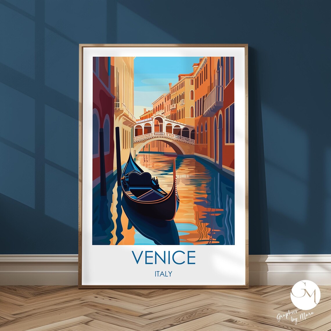 Venice Italy Travel Poster with Gondola Ride on the Grand Canal