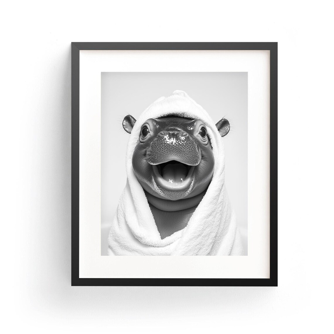 Baby Pygmy Hippo Wrapped in Towel Funny Bathroom Animal Poster
