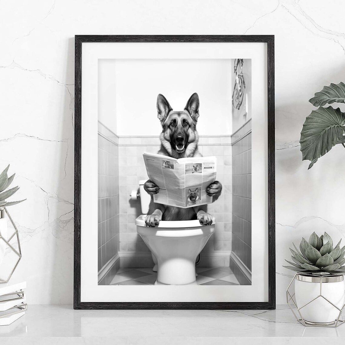 German Shepherd Funny Bathroom Dog Art Print - Image 2