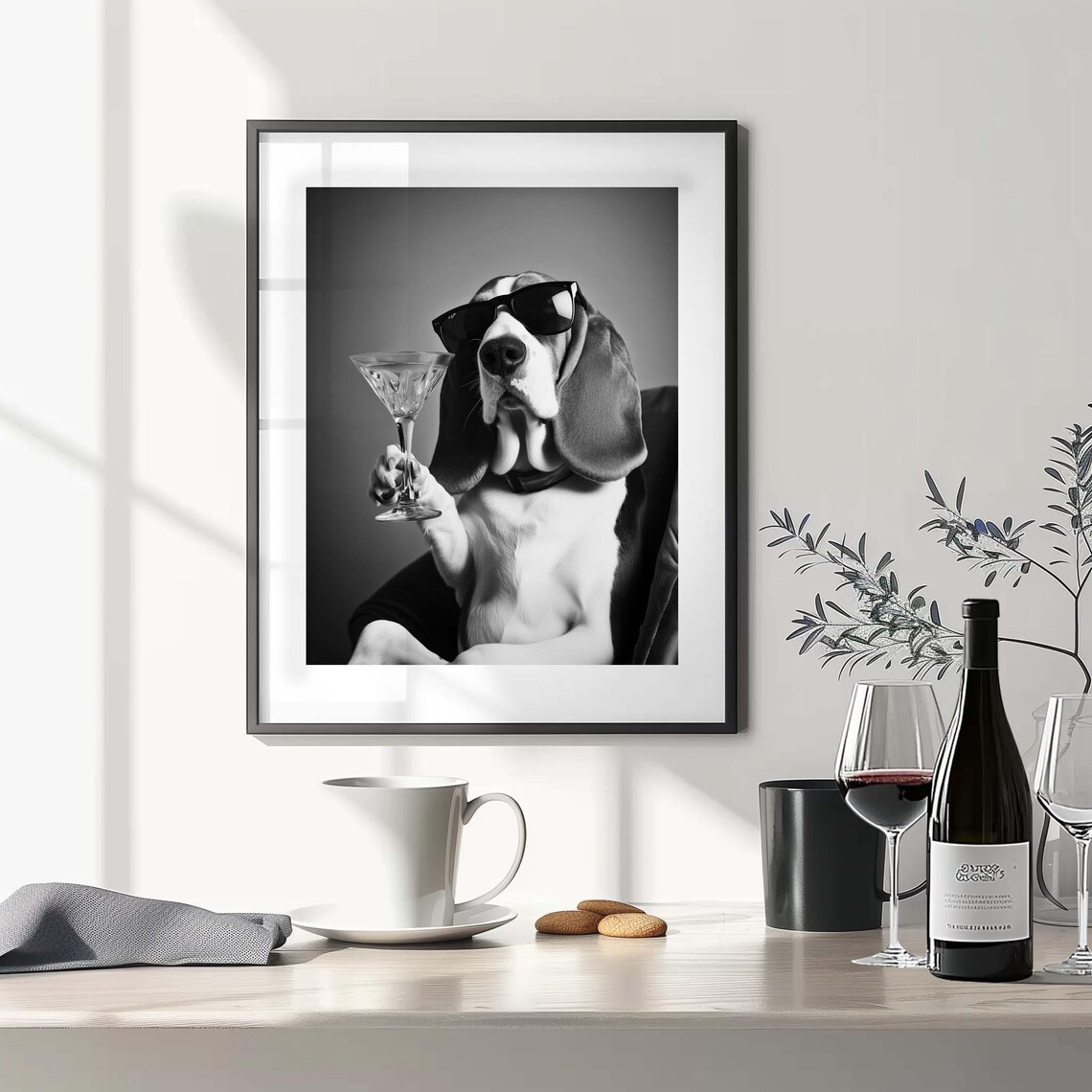 Laid Back Basset Hound In Sunglasses Holding A Classic Martini Poster - Image 2