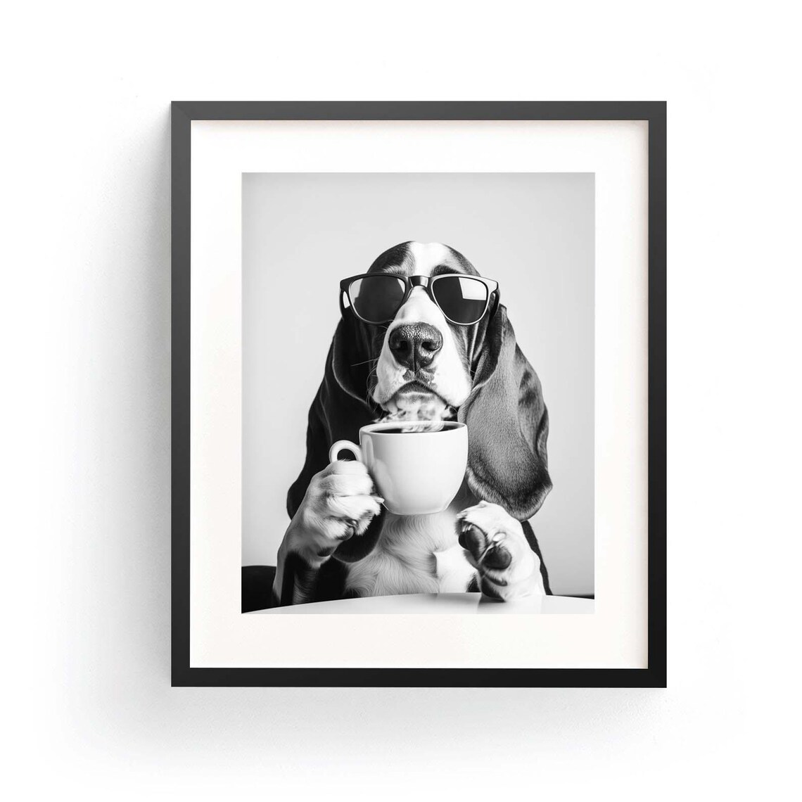 Basset Hound Coffee Print, Black And White Dog Decor
