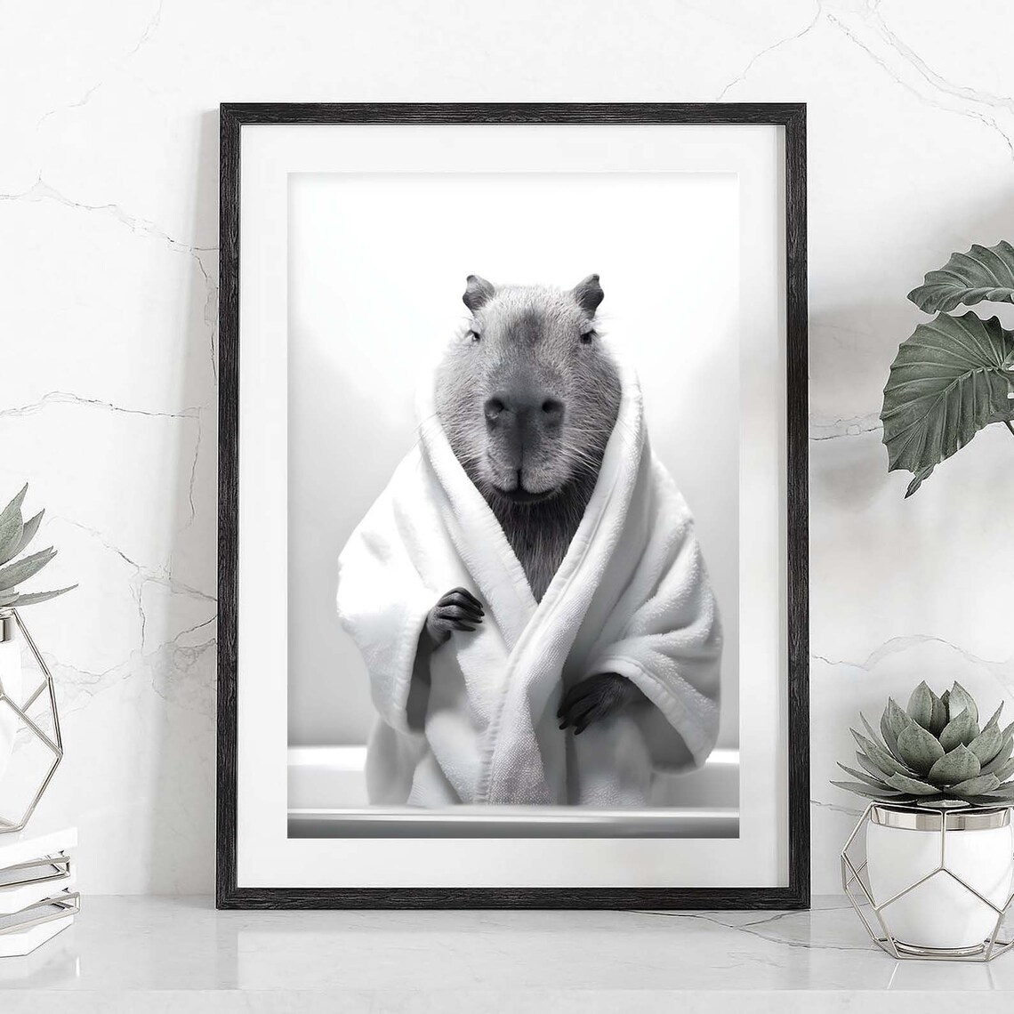 Capybara In Bathrobe Funny Bathroom Art Print