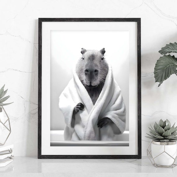 Capybara In Bathrobe Funny Bathroom Art Print
