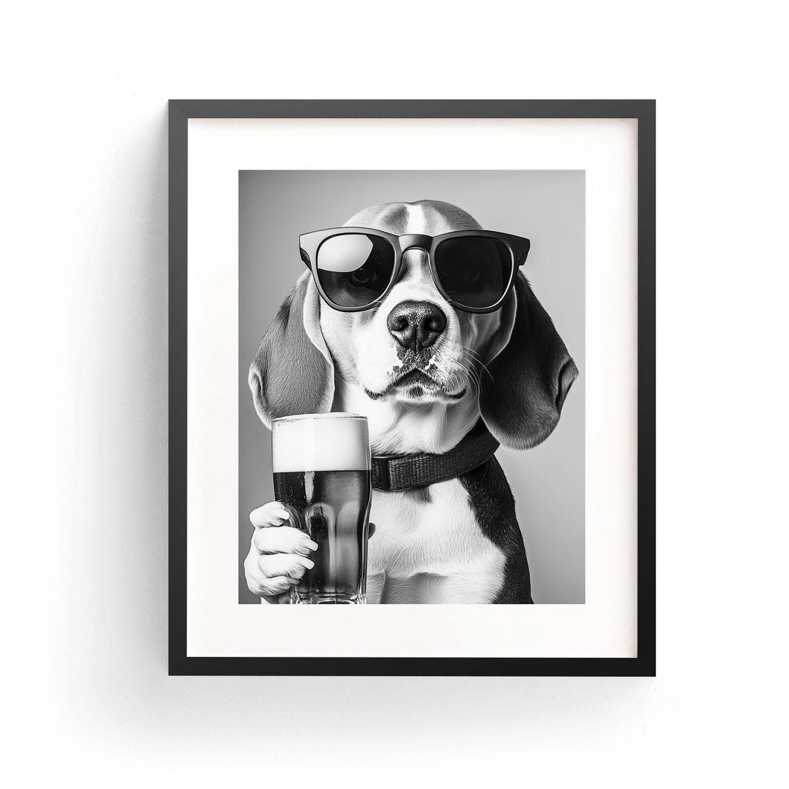Cool Beagle In Dark Sunglasses With A Tall Frosty Beer Pint Poster