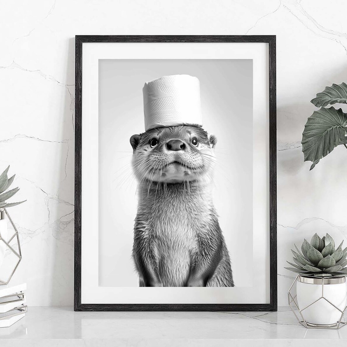 Otter Holding Toilet Paper Cute Animal Art Print