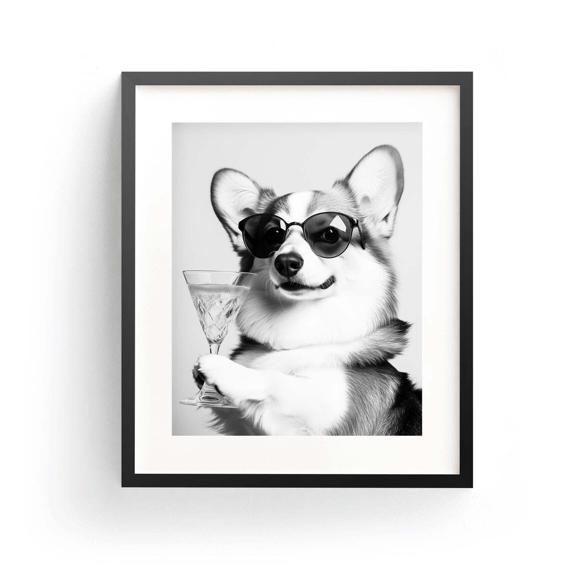 Smiling Corgi in Sunglasses Holding Cocktail Glass Funny Bar Poster - Image 3