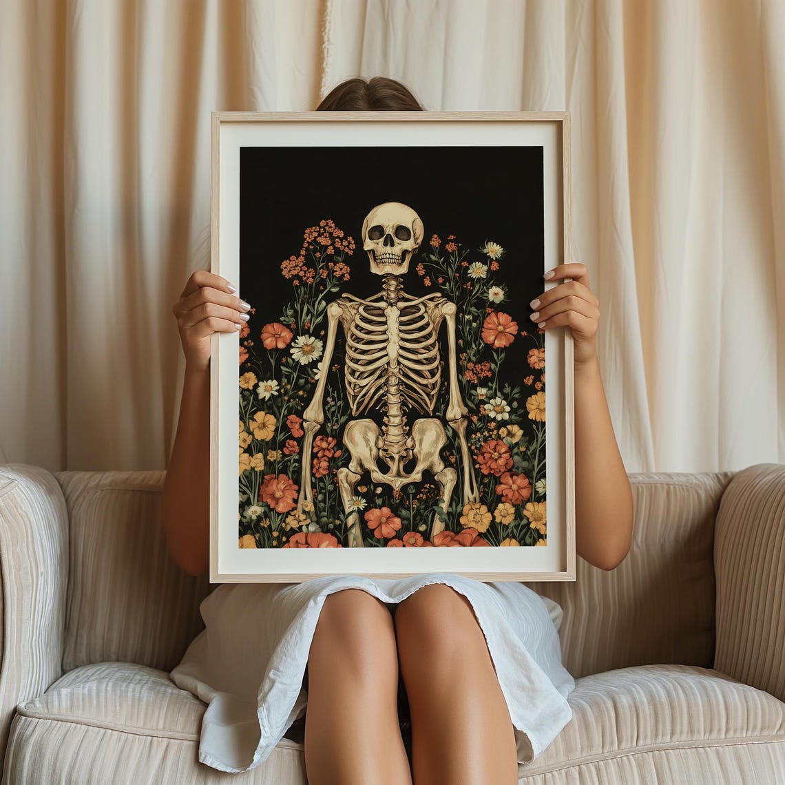 Skeleton Standing In Wildflowers Dark Moody Botanical Art Poster - Image 4