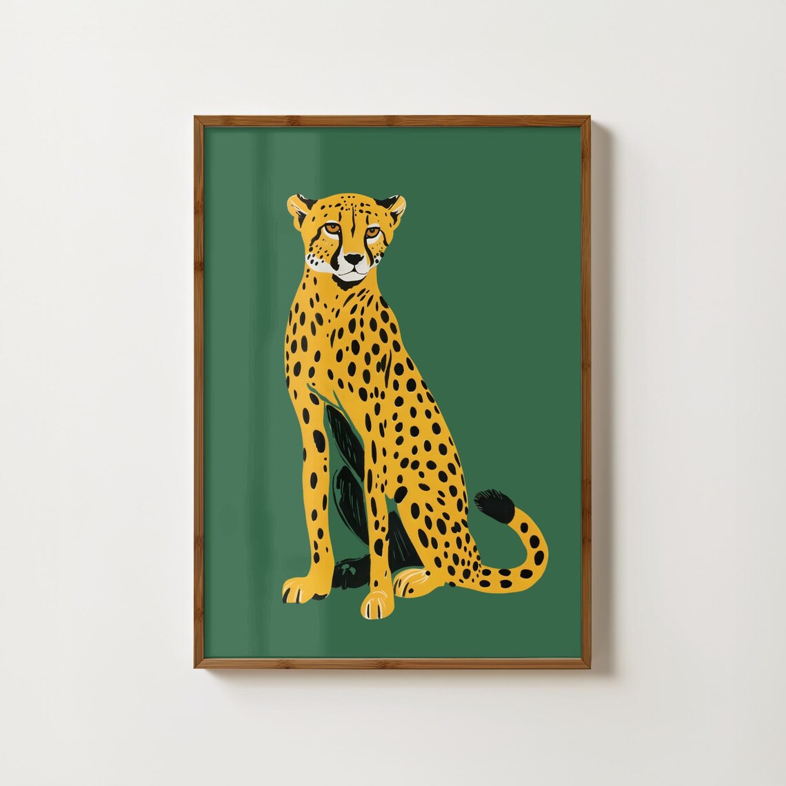 Green Cheetah Wall Art Print, Eclectic Bohemian