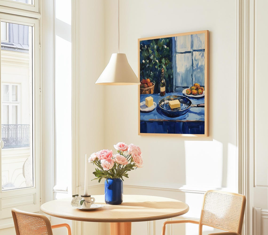 Rustic Butter Pan Blue Kitchen Cooking Apples Still Life Print - Image 3
