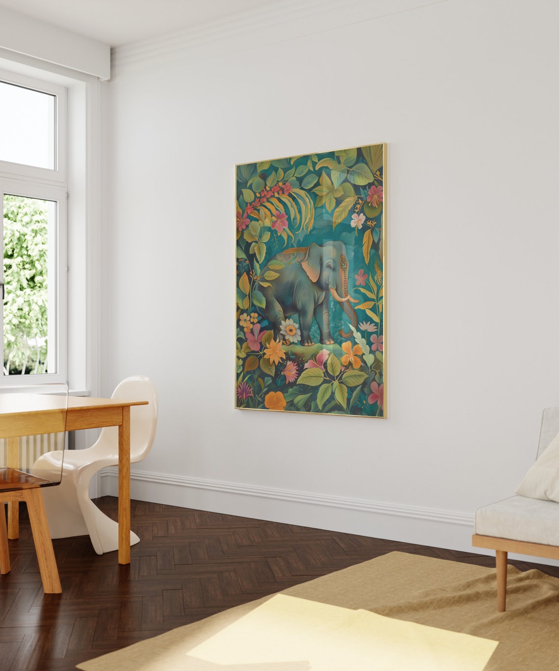 Decorated Elephant In Tropical Floral Jungle Boho Art Poster - Image 2