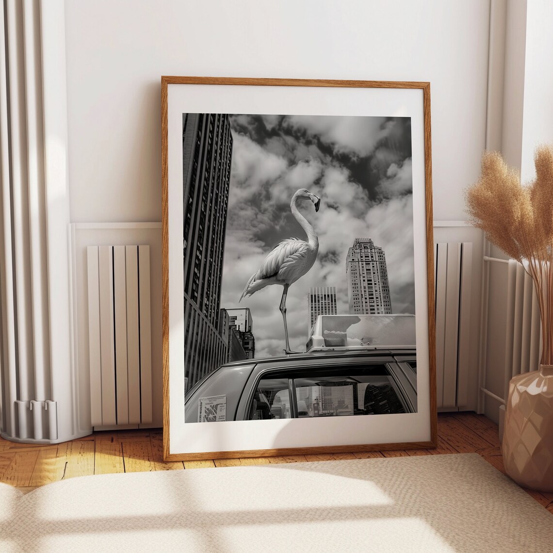 Flamingo Standing On New York Yellow Taxi Surreal Photo Art Poster - Image 3