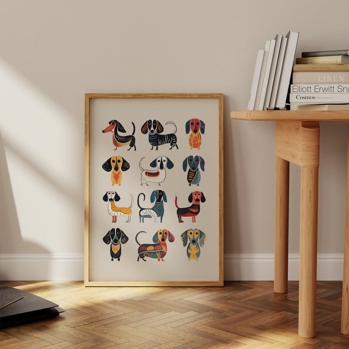 Twelve Colorful Dachshunds Modern Folk Dog Portrait Grid Poster - Image 4