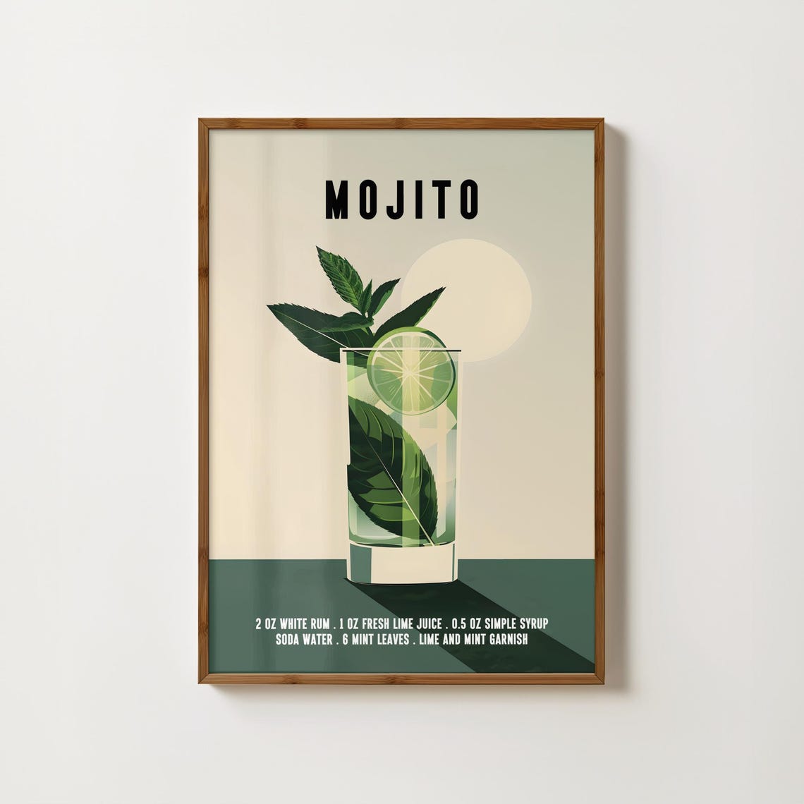 Mojito Cocktail Recipe Retro Mid Century Bar Cart Decor Art Print