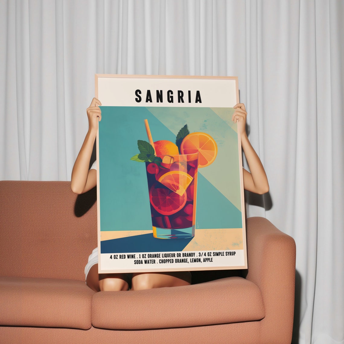 Retro Sangria Red Wine Cocktail Recipe With Orange Slices Art Poster - Image 2