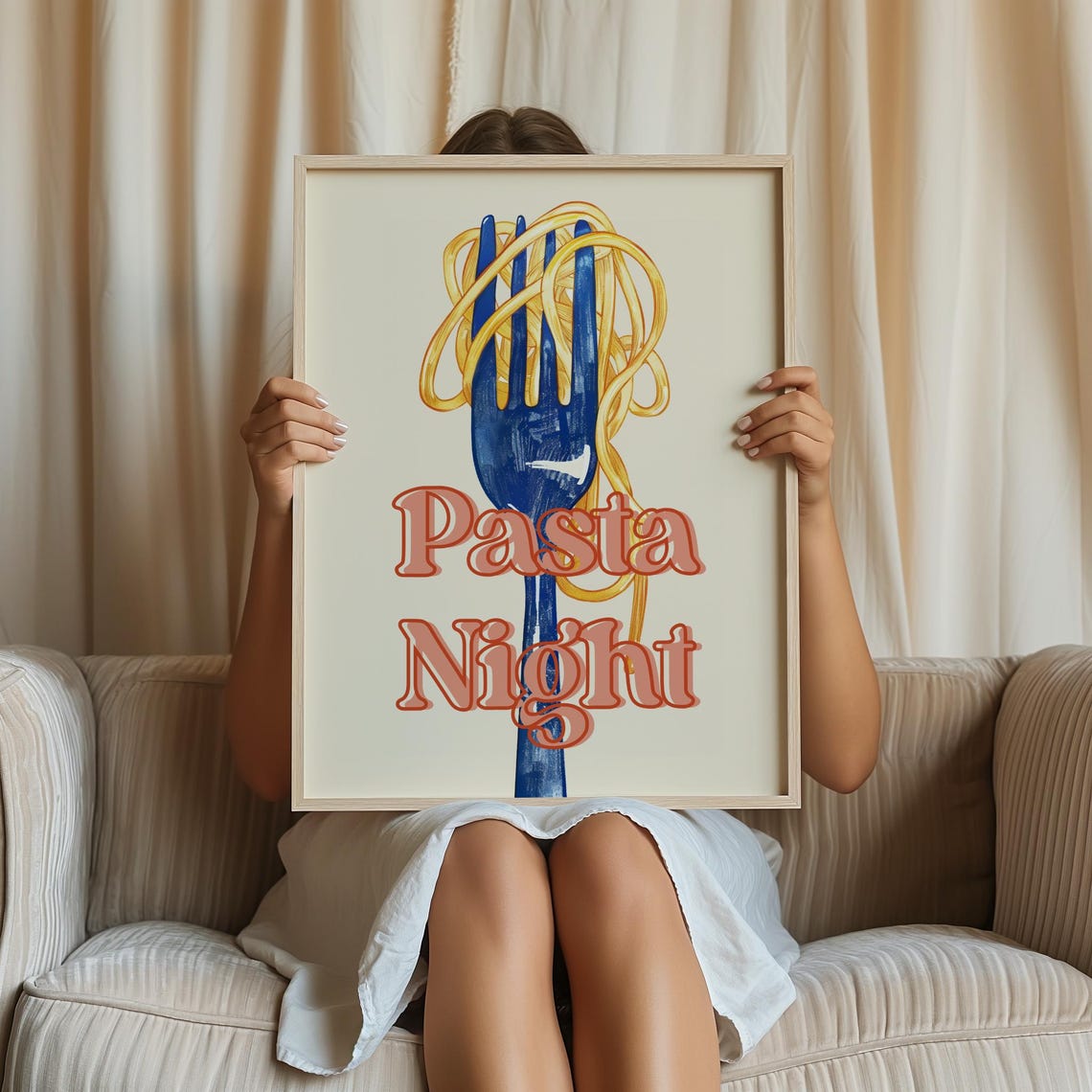 Pasta Night Spaghetti Fork Retro Typography Kitchen Decor Poster - Image 3