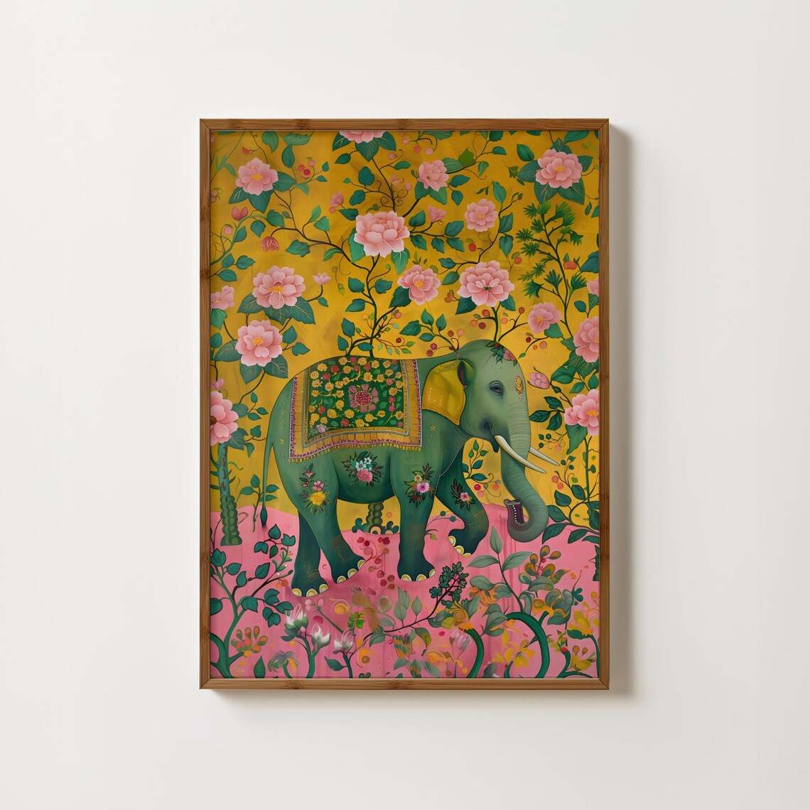 Floral Indian Elephant Folk Art Decor Poster Print