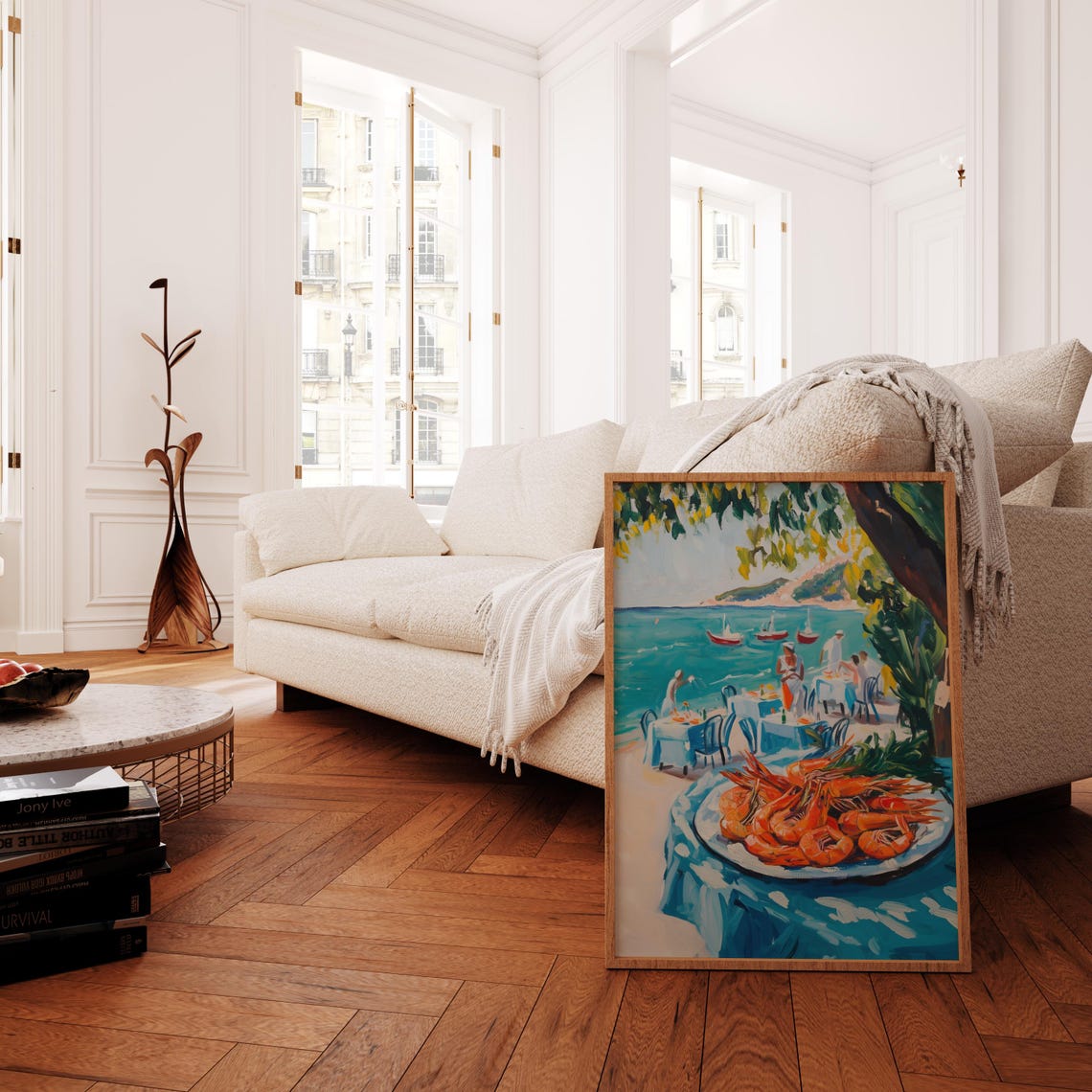 Shrimp Feast French Riviera Seaside Dining Table Painting Poster - Image 3