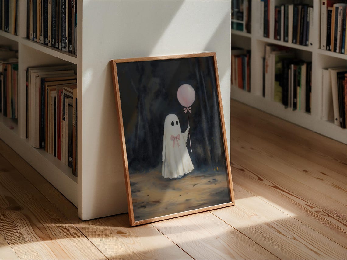 Coquette Ghost With Pink Balloon Cute Spooky Halloween Print - Image 2