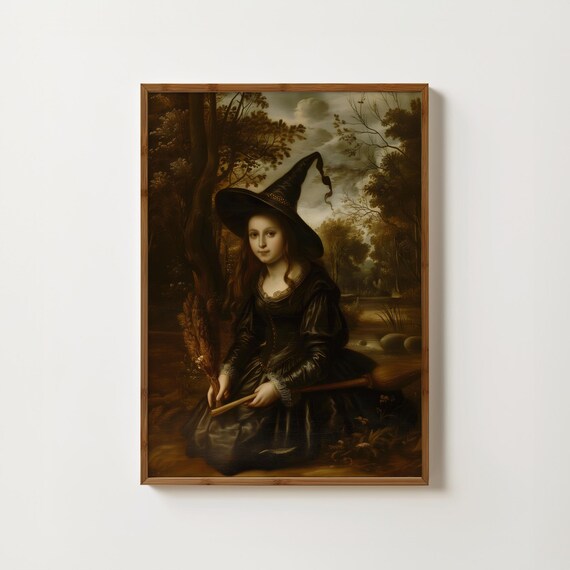 Young Witch Girl In Dark Baroque Forest Dark Academia Art Print