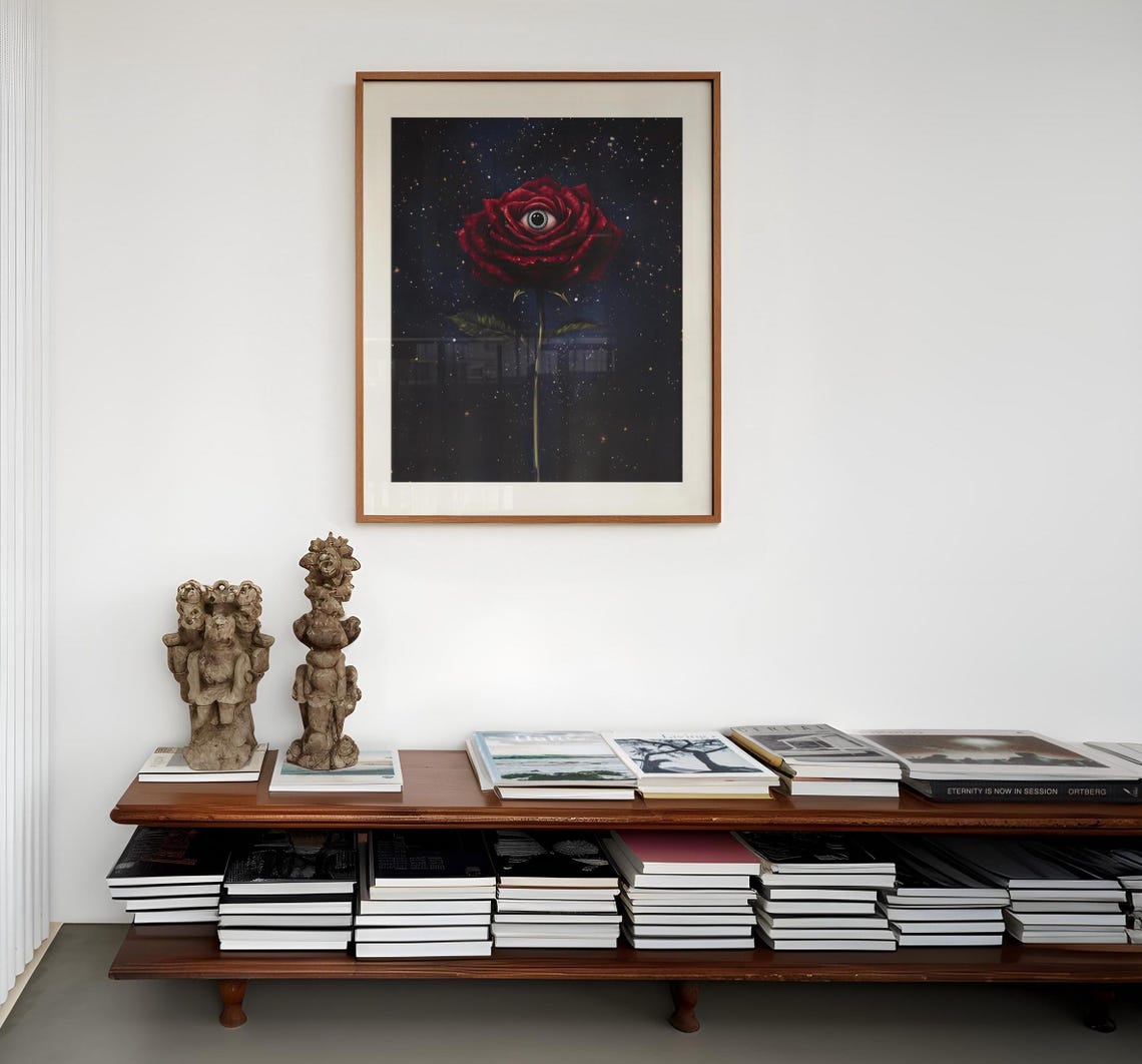 Evil Eye Rose Print Mystical Rose Painting Moody Floral Wall Art Gothic Decor Dark Arts Poster All Seeing Eye Print Third Eye Wall Art - Image 2