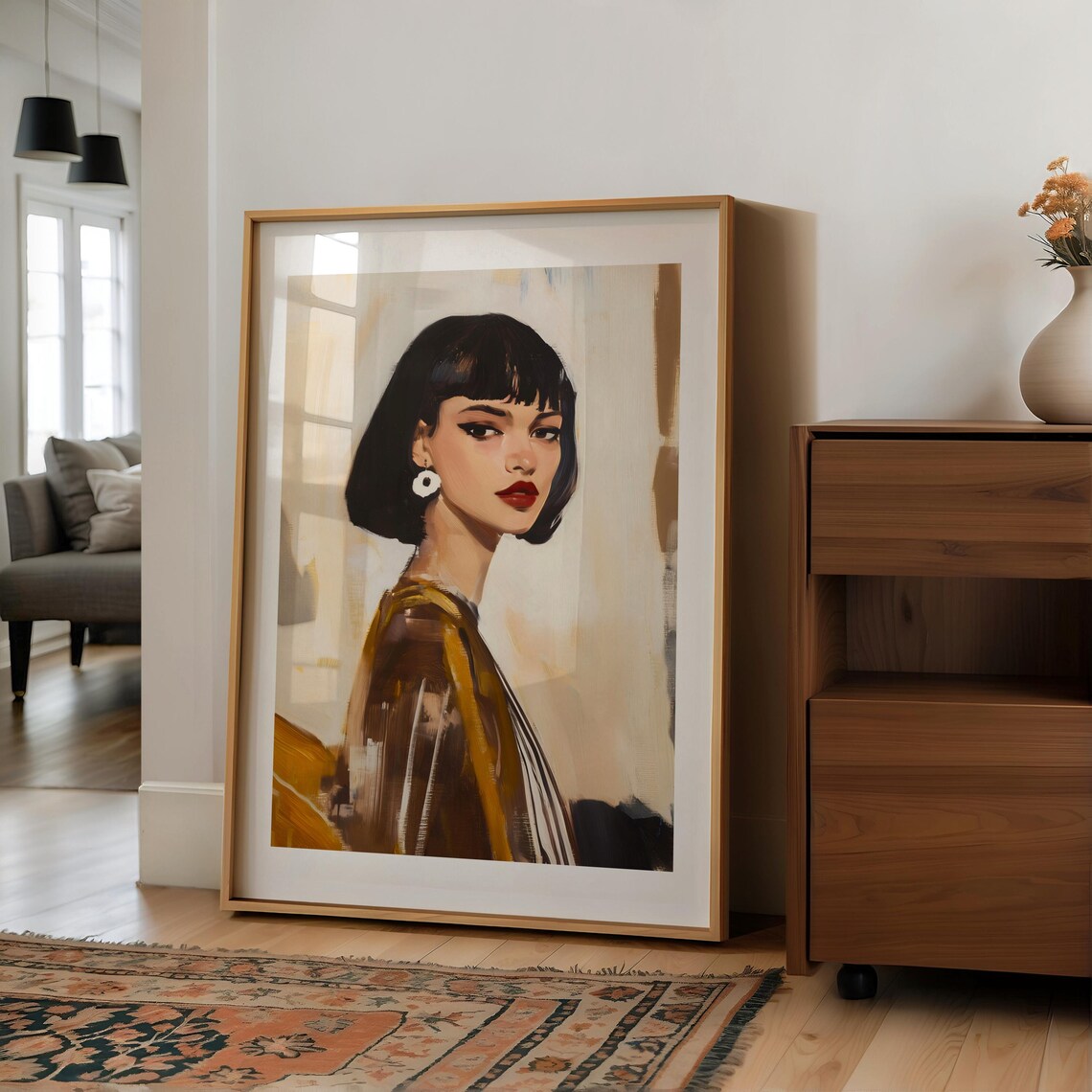 Elegant Woman with a Black Bob Hair Abstract Painting Art Poster - Image 3